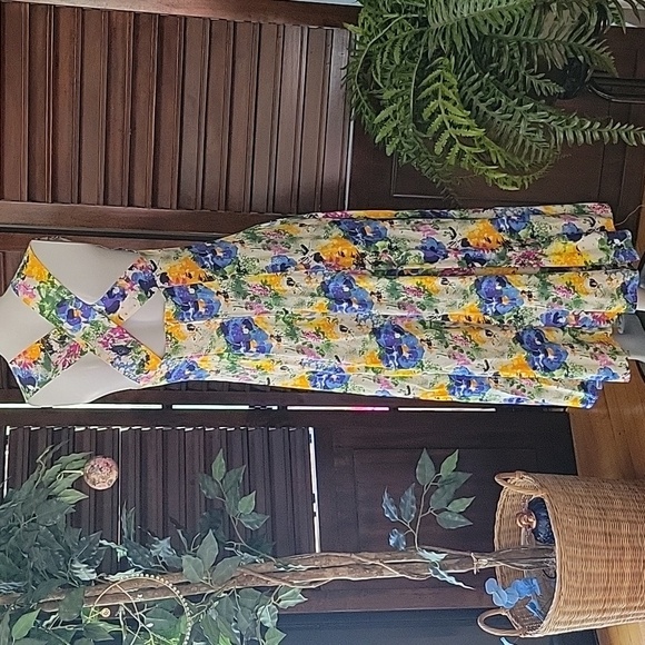 Limited Yellow Floral Maxi Dress Colorful Sleeveless Cottagecore Sundress Sz 6 - Picture 5 of 10